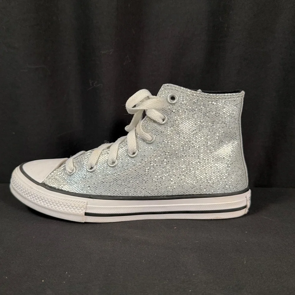 Converse Chuck Taylor All Star High Top PS Glitter Silver A01477C Youth Girls 2